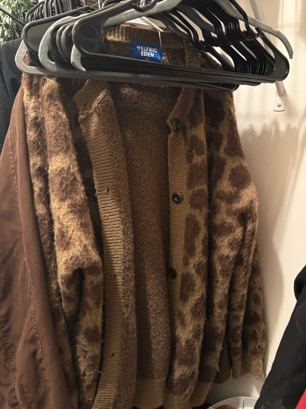 Aelfric Eden Brown Leopard Print Fuzzy Button Cardigan